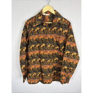 Vintage 70s Hickok Floral Disco Shirt Mens L Polyester Boogie Nights